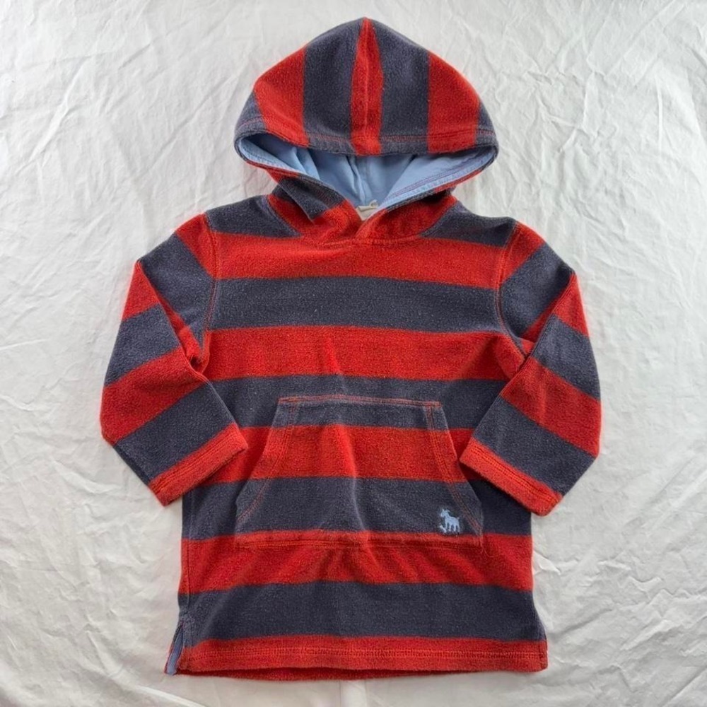 Mini Boden Terry Cloth Hoodie Blue & Red Swim Cover Sz 3-4Y Preppy Beach